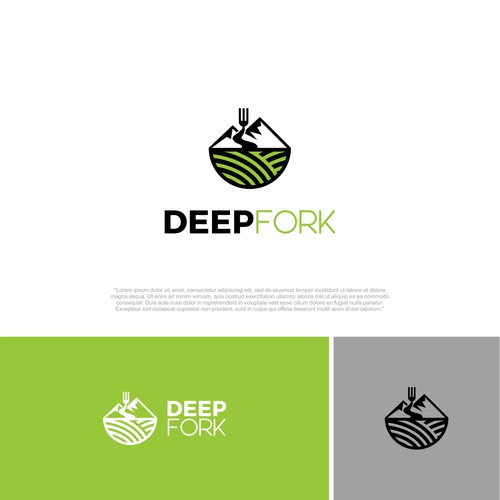 luxury mountain, fork, river and farm logo for DEEP FORK