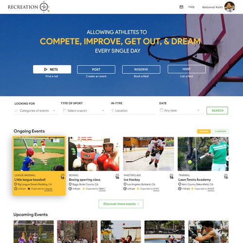 Sports recreational homepage design