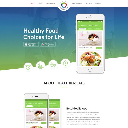 Healthier Food Tracker app Homepage design