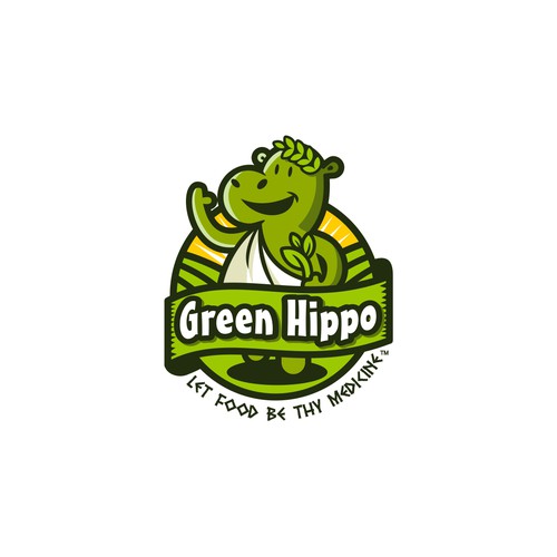 Green hippo in a Greek toga logo