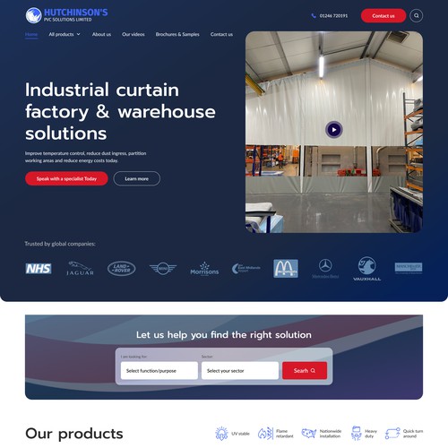 Industrial curtain website design- Hutchinson's PVC Solutions