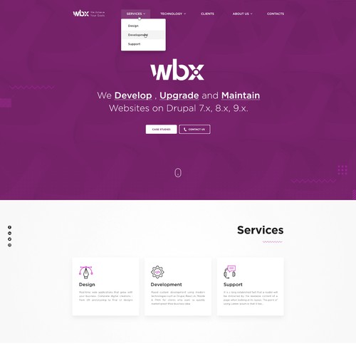 Website design layout for WBX team company.