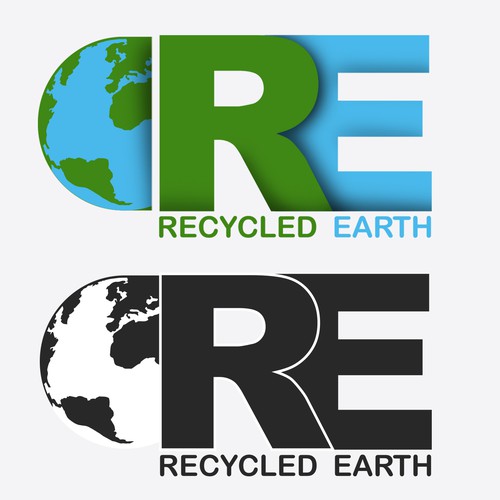 capture the essence of Re-use Re-new Re-cycle with Recycled Earth in just the letter RE