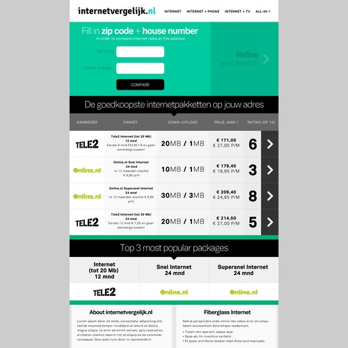 Design a clean, modern website for Internetvergelijk.nl