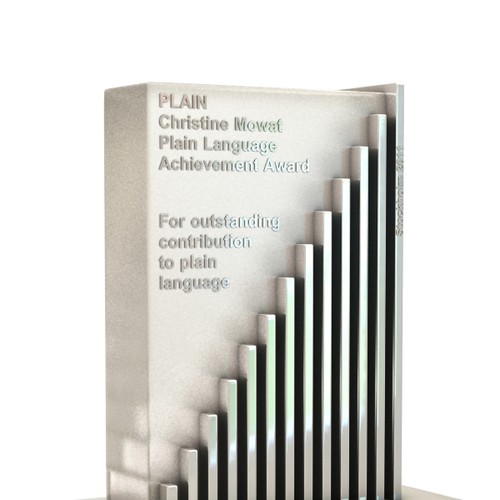 Plain Language International design for an awards trophy