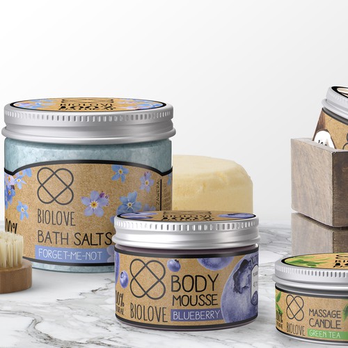 Natural cosmetics packaging for brand Biolove