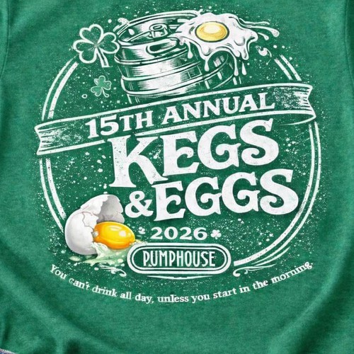Create a St. Patrick's Day Themed T-Shirt Graphic for KEGS& EGGS Event