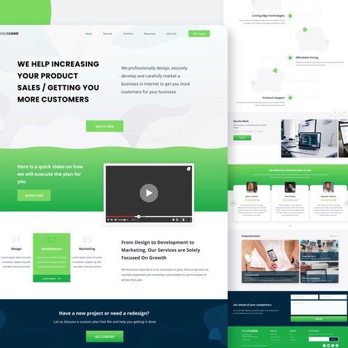 Marketing services landing page