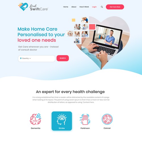 Create a human-centric and innovative landing page for Findswiftcare !