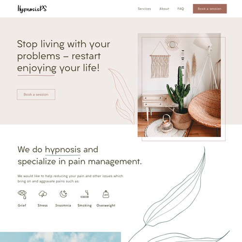 Vibrant landing page for hypnosis therapist