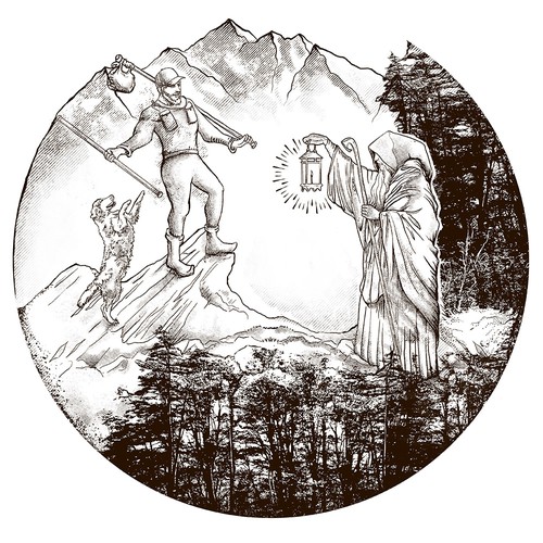 Realistic Black and White tattoo - Mountain Tarot Fool and Hermit 