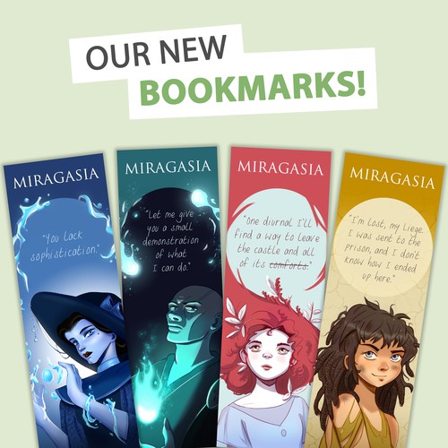 Character bookmark set designed for the Miragasia book series.