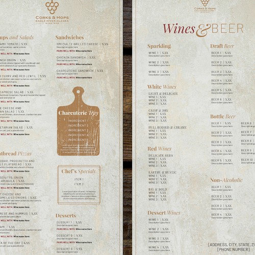 Cork & Hops Wine Bar Menu Design 