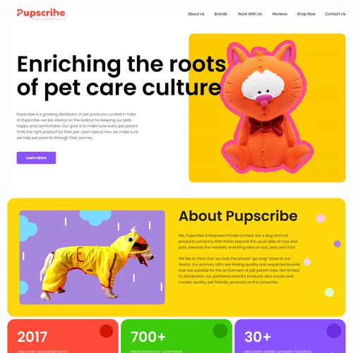 Landing Page for the pet care shop