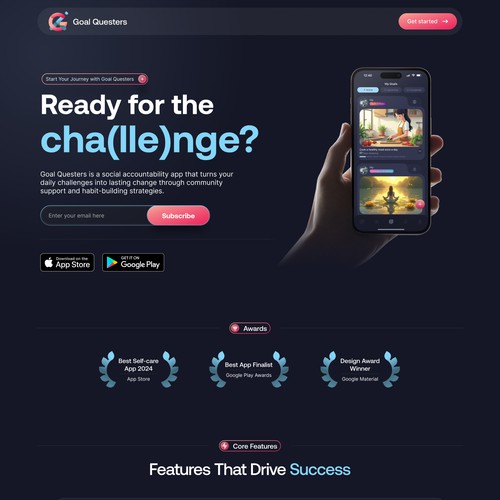 Landing page for mobile app