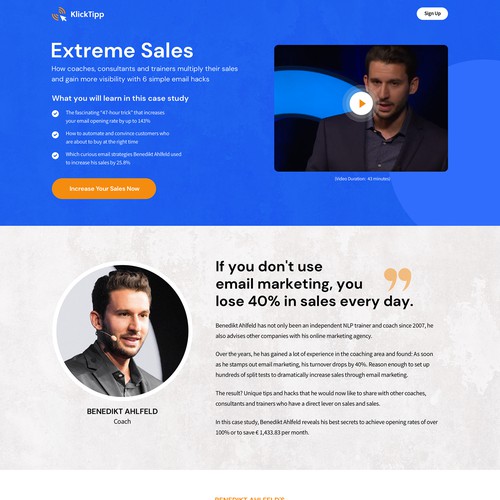 Landing page design for a motivational speaker