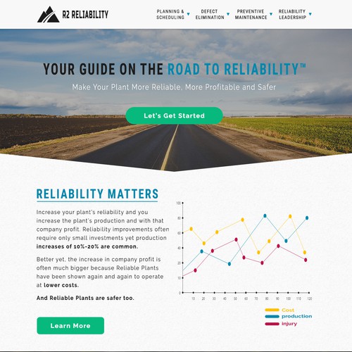 web page design for road to reliability website