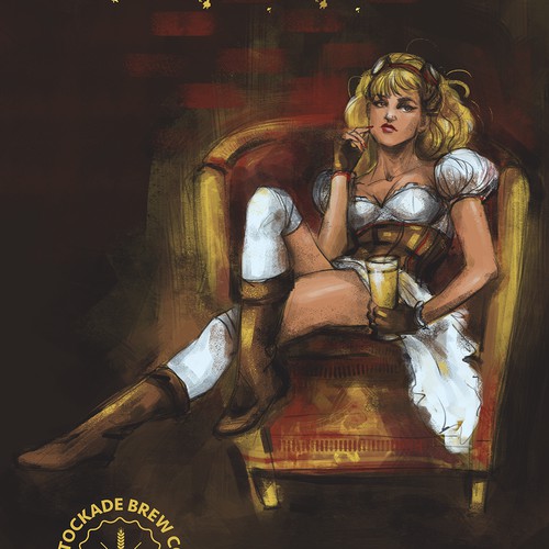 Steampunk pin-up-girl for beer label
