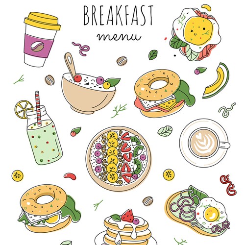 Set of morning food illustrations