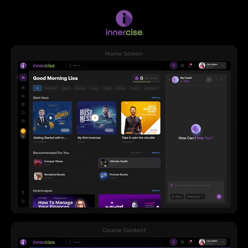 ⚠️ #1 AI Powered Mindset Coaching & Mental Fitness Training App: Innercise 2.0 - Web App Design