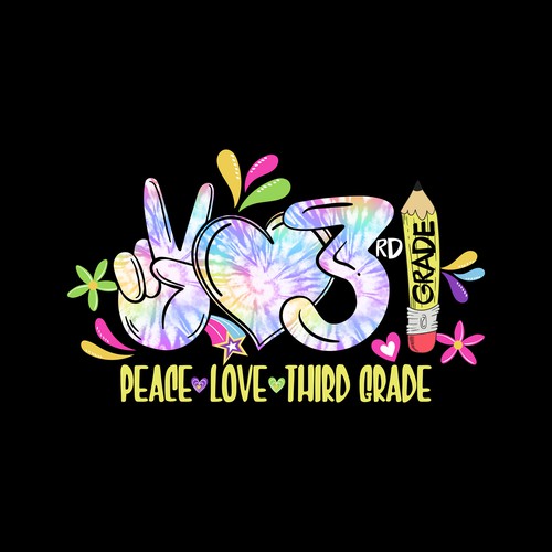 Peace Love Third Grade — Colorful Teacher T-Shirt Graphic