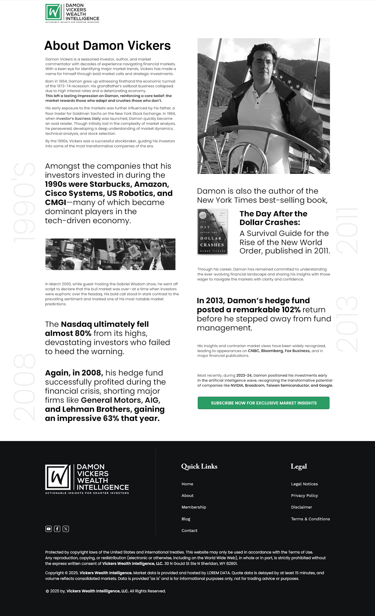 Premium Investment Research Website Design for Damon Vickers’ Wealth Intelligence
