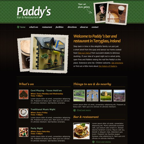 Homepage Design for an Irish Pub