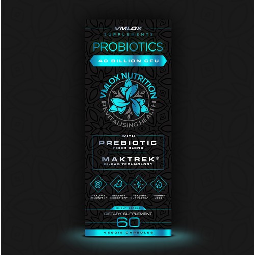 Probiotics Box Label Design for VMLOX Nutrition