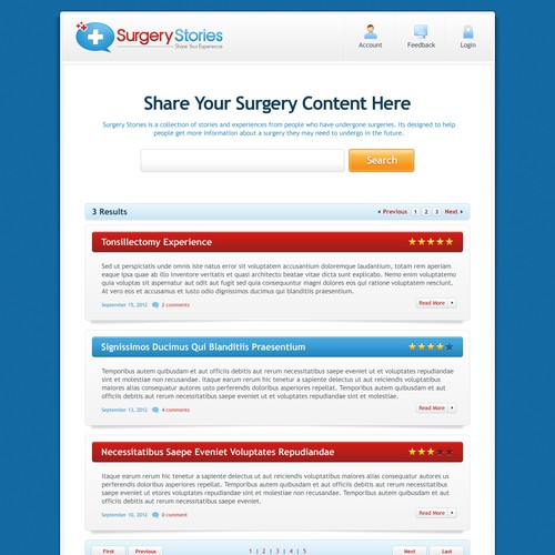 Homepage design for Surgery Stories