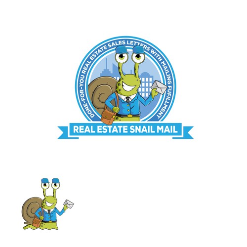 Playful character logo for a fun company "Real Estate Snail Mail"