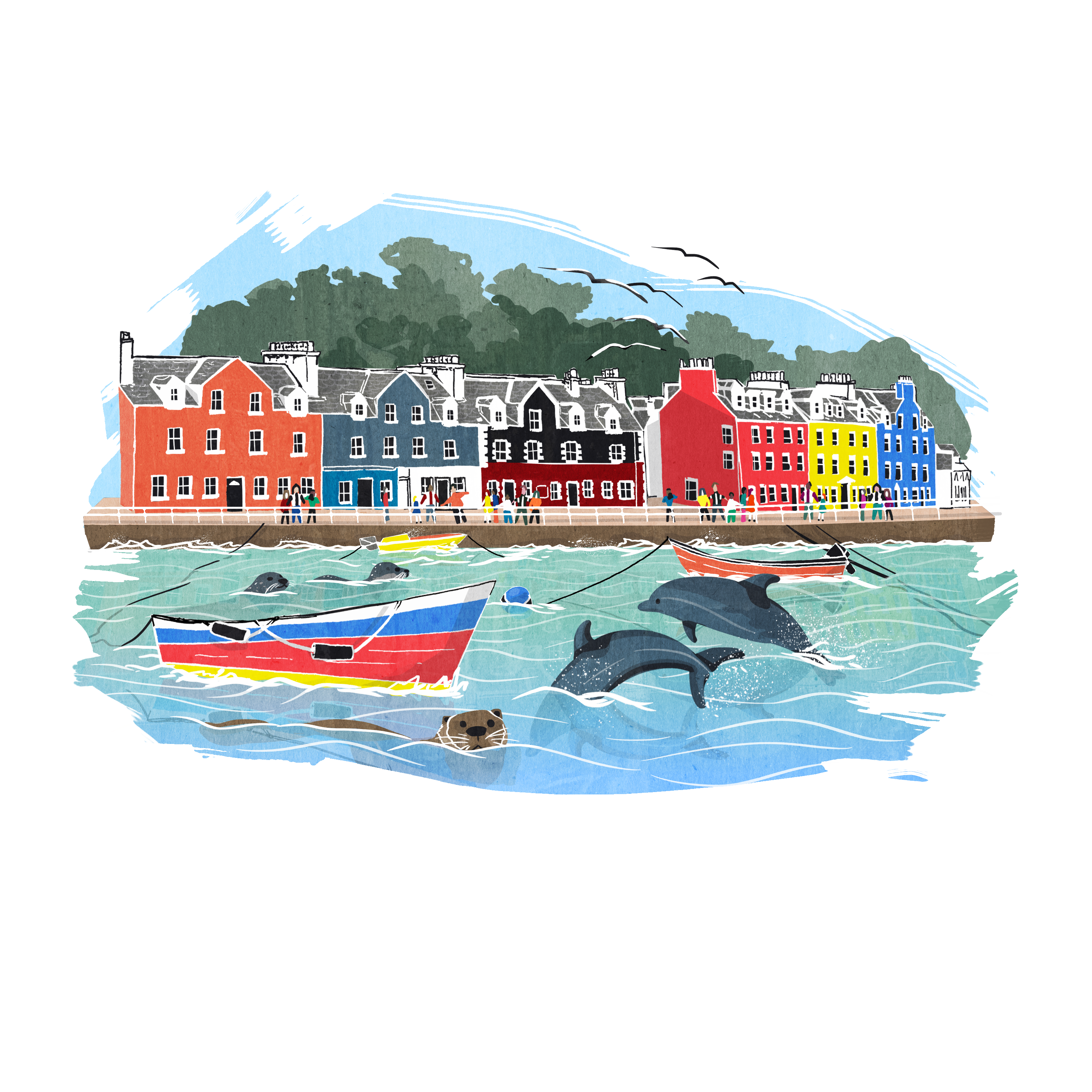 Design a merchandise image for the most beautiful small town in Scotland