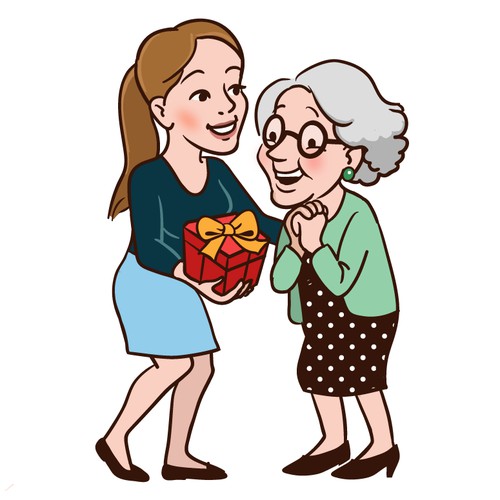 Girl with Grandma Illustration