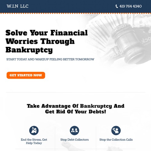 Landing page for bankruptcy solution