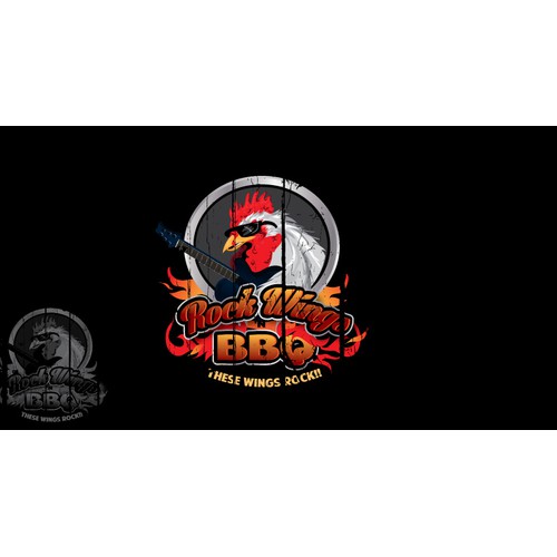 Create the next logo for Rock Wings 'N BBQ