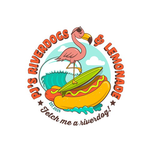 Playful Flamingo Mascot Logo for Hot Dog & Lemonade Brand