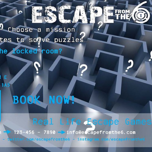 Create a Eye seducing flyer/poster/print ad for an Escape game