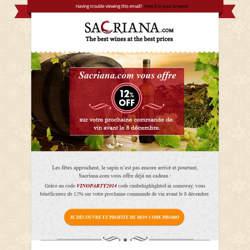 Create a new design for an acquisition email for a wine webshop