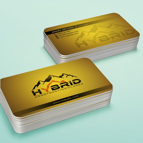 Create a unique, innovative, and bold business card for Hybrid Construction