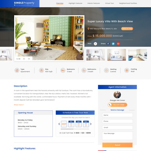 Listing page for Realestate website