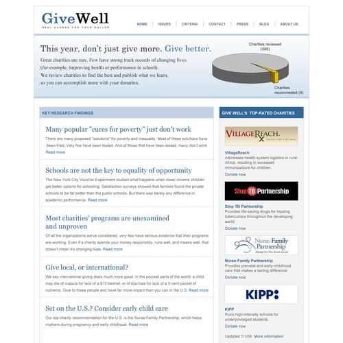 GiveWell - charity review site needs redesign 