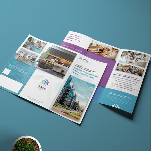 A clean layout for luxury senior living brochure.