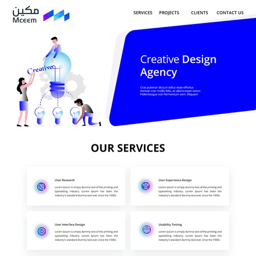 Landing page design of creative agency