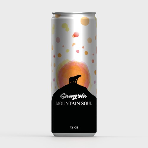 Label for a can of sangria. A design that aligns with existing products but has its own unique liveliness.