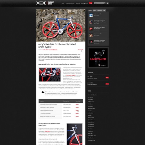 website design for XECC custom bicyles - design a funky/upscale WordPress theme!!!