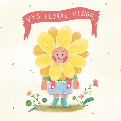 Flower Character Illustration Postcard