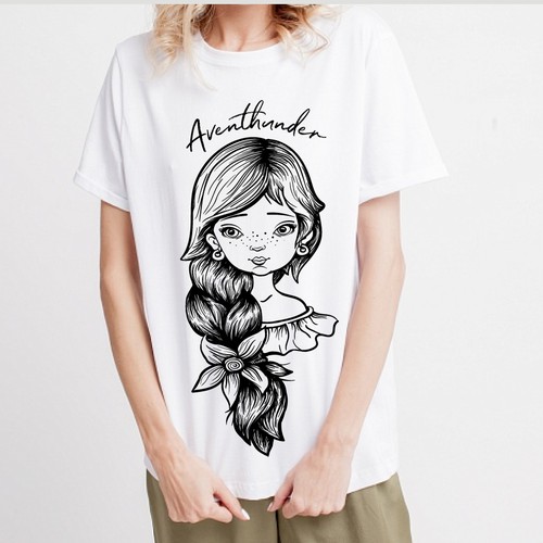 drawing on a T-shirt with a picture of a sweet girl