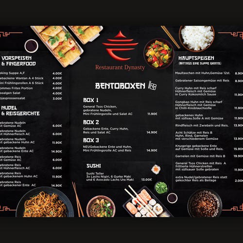 menu for a Chinese restaurant