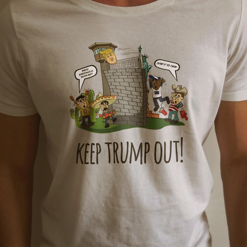 T-shirt design. Political humor "KEEP TRUMP OUT"