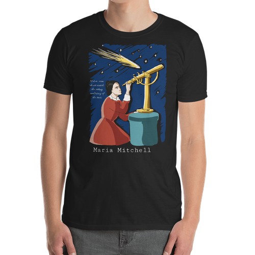 Design for a t-shirt featuring a woman of science