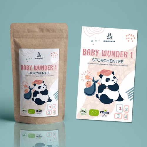 Design a "Tea Label" with a cute panda layout for woman
